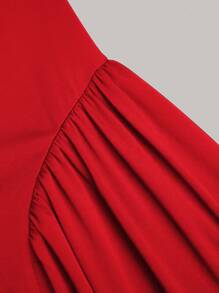 SHEIN Belle 大码露肩优雅红色中长连衣裙，女士正式婚礼宾客礼服