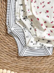 Loomiva 3pcs/Set Soft Knitted Newborn Baby Boy/Girl Round Neck Long Sleeve Bodysuit Sets