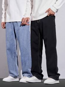 Manfinity LEGND Men's Loose Casual Versatile Pocketed Wide Leg Jeans