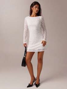 SHEIN Forever 21 Spring&Summer Women Romantic/Prom/Formal/Birthday/90s Clothes/Business Casual Woman/Elegant/Western Wear/Going Out/Fashion/Casual/Y2k Clothes/Club/Office /Cocktail/Vintage/Bodycon/Rave Outfits Festival/Funny/Classy/Old Money/Streetwear/Vacation Outfits/Country Concert Outfit/Work Clothes /Modest/Spring Break/Bachelorette Outfits/Concert/Baddie/Basic/Graduation/A Line/White Mini Dress - White - View 3