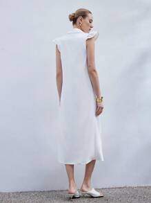SHEIN Privé White Mini Cap Sleeve Elegant Romantic Commute Versatile Straight Collar Blazer Style Luxe Feel Double-Breasted Women Dress - White - View 5