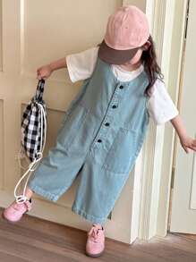 DAZY Young Girls Denim Bib Pants And Overall Pants, Fall Outfits - Blue - View 4