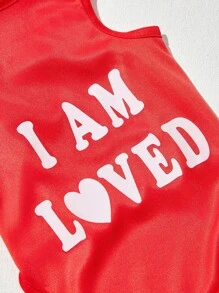 PETSIN 1 chiếc áo vest in họa tiết "I Am Loved" cho chó/mèo, thoải mái và thời trang - Đỏ - Xem 5