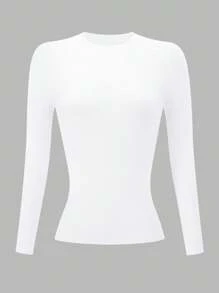 INAWLY Áo thun cổ tròn dài tay màu trắng cỡ lớn, tối giản và thời trang cho mùa hè - trắng - Xem 3