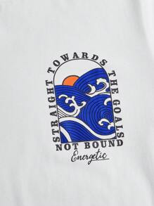 SHEIN Leap Crew 2Pcs Set Teen Boys Casual Short Sleeve T-Shirt And Long Pants Outfit, Street Punk Rock College Style, Suitable For Spring & Summer Seasons, Costume For Tween Boys, White And Green - Dusty Blue - View 3