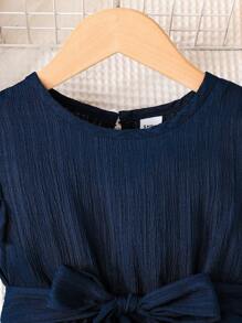 SHEIN Elladie kids Young Girl' Comfortable Casual Ruffle Hem Dress With Detachable Belt, Summer Summer Holiday - Royal Blue - View 6