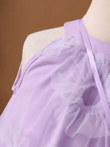 SHEIN Vestido de niña joven elegante de unicolor con cuello halter y flor 3D de malla