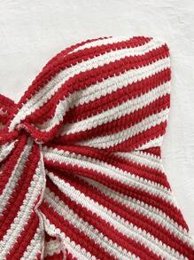 Soleia 全新不对称下摆防滑条纹扭纹设计女式上衣 - 紅白色 - 查看 6