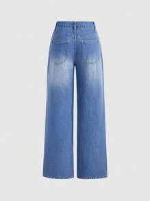 SHEIN MOD Pantalones vaqueros sueltos y holgados de mujer con botón en la bragueta, pierna ancha. Pantalones para el Día de San Valentín, pantalones vintage