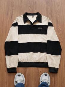 Manfinity VCAY 男士时尚休闲宽松针织半拉链长袖运动衫，日常穿着 - 米色 - 查看 1