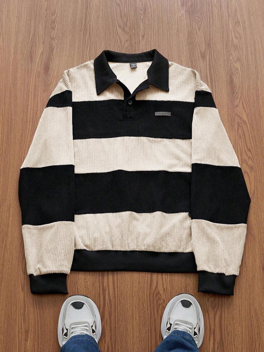 Manfinity VCAY 男士时尚休闲宽松针织半拉链长袖运动衫，日常穿着 - 米色 - 查看 1