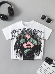 SHEIN Explorewe Young Boy Casual Round Neck Short Sleeve T-Shirt, Simple And Fashionable, Suitable For Summer,Holiday,Summer,Travel - White - View 6