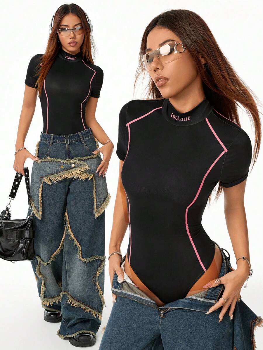 Coolane Personalized Functional Streetwear Chic Bodysuit, Essential For Fashionable Ladies - Black - View 1