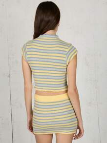 COUREZ Festival Short Sleeve Knitted Summer Top Only Women Y2K Vintage - Multicolor - View 3