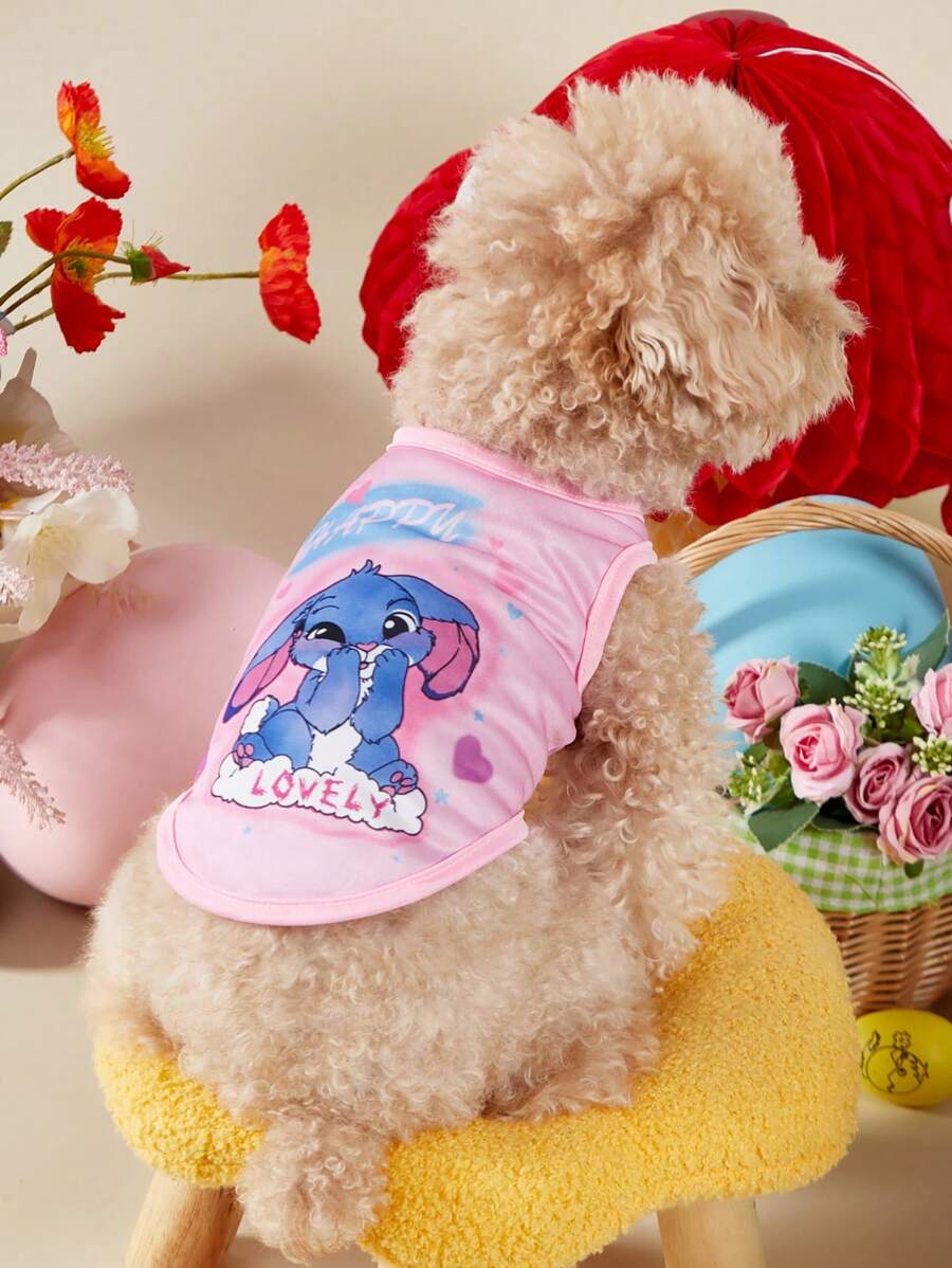 PETSIN 1 件宠物猫/狗复活节蓝色兔子卡通印花舒适透气狗背心，适合所有宠物