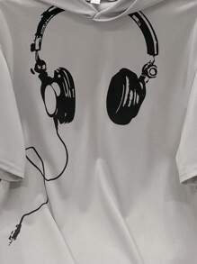 SHEIN Teen Boys' Casual Hooded Short Sleeve T-Shirt With Game Console Print, Summer - Grey - View 3