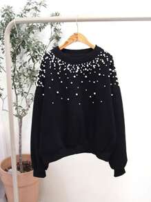 INAWLY 休闲水钻装饰圆领卫衣，秋冬套头衫