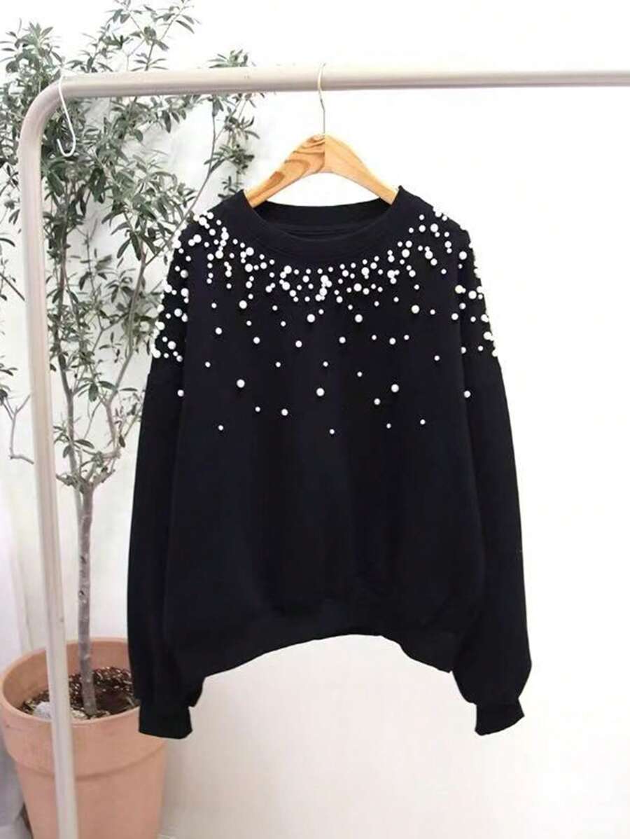 INAWLY 休闲水钻装饰圆领卫衣，秋冬套头衫