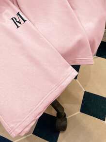Teen Boys 2pcs Casual Patchwork Polo Collar T-Shirt With English Print & Letter Print Drawstring Waist Shorts Set - Pink - View 4