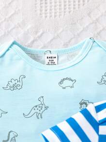 SHEIN 3pcs/Set Baby Boys All-Over Cartoon Allover Print Cute Summer Romper - Multicolor - View 6