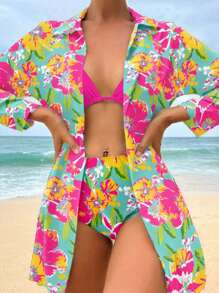 Swim Lushoire Floral Print Bikini Set, Vacation & Beach For Summer - Multicolor - View 5