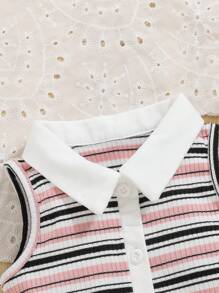 Souflis Souflis Baby Girl Colorful Striped Sleeveless Polo Neck Top, Spring/Summer - Multicolor - View 7