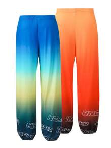2pcs/Set Boys' Fluorescent Gradient Cuffed Pants, Suitable For , Sports, School - Multicolor - View 1