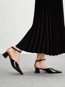 CUCCOO BIZCHIC Pointed Toe Kitten Heel Black Alligator Print Retro French Style Women's High Heels Pumps, Elegant Aesthetic For Outing, Spring, Vacation - Black - View 4