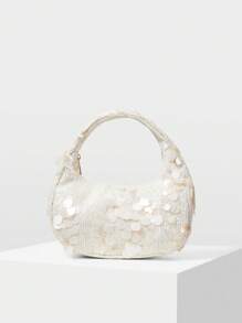 MOTF PREMIUM WOMEN'S FASHION SEQUIN ZIPPER TOP HANDLE BAG, SUITABLE FOR PARTIES - White - View 1
