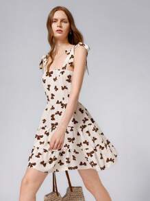 Aveloria Affinna 纹理面料蝴蝶结肩带无袖连衣裙