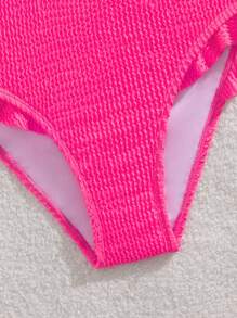 Tween Girls Bikini Sets, Knit Wavy Fabric Top With Shoulder Straps And Ruffle Trim Bottom Swimwear, Suitable For Swimming & Beach In Summer Two Pieces Bathing Suit For Girls