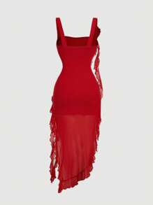 SHEIN MOD 大码女式红色浪漫 3D 花卉印花女士连衣裙、约会装、情人节装 - 紅色 - 查看 2