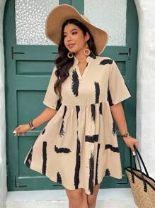 SHEIN Frenchy Plus Size V-Neck Short Sleeve Casual Dress, Suitable For Summer