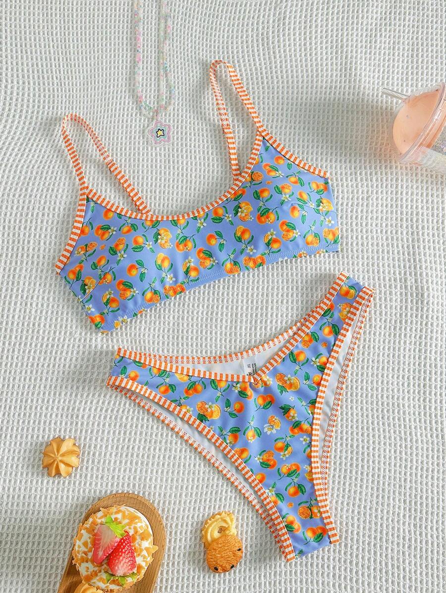 Swim Mod Women's Summer Random Floral Print Spaghetti Strap High Cut Beach Vacation Cute 2 Pieces Bikini Set - Multicolor - View 1