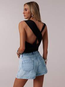 Forever 21 女式复古街头风格休闲洗水牛仔迷你裙，春季 - 淺色水洗藍 - 查看 4