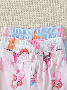 Set de 6 piezas de pijamas de ajuste ceñido para bebé niña con estampado gráfico lindo de océano y mar, que incluye camiseta de manga corta y pantalones cortos, conjunto de ropa para el hogar - Multicolor - Ver 5