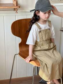 Dazy Kids Váy len denim cho bé gái, mùa thu, quần áo trở lại trường - Màu Khaki - Xem 4