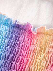 Young Girl' Rainbow Gradient Backless Strap Summer Beach Dress For Holiday' - Multicolor - View 3