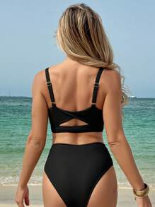 Swim Lushoire 女士两件套黑色沙滩装 - 黑色 - 查看 2