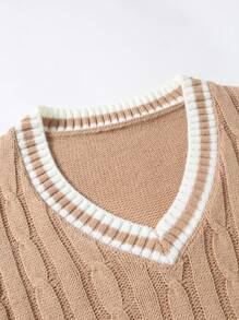 Manfinity EZcore 男士撞色绑带 V 领休闲毛衣背心，标准尺码，适合秋冬 - 卡其色 - 查看 3