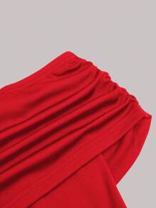 SHEIN Belle 大码露肩优雅红色中长连衣裙，女士正式婚礼宾客礼服