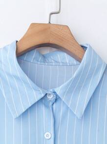 Linhara Vestido Camisa Casual Listrado com Bolso Plus Size Feminino - Azul - Visão 4