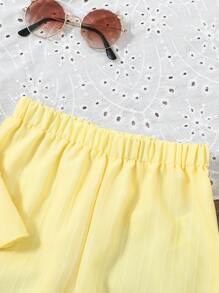 SHEIN Vintaside Kids 2pcs/Set Young Girl Fashion Ruffle Strap Top And Long Pants Set, Comfortable For Summer Holiday - Yellow - View 4