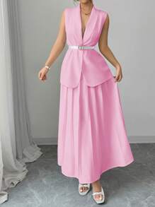 Elenzga Costume composé d'une veste blazer décontractée et élégante et d'une jupe plissée