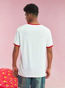 Strawberry Shortcake X SHEIN 男士卡通字母印花圆领短袖 T 恤 - 白色 - 查看 2