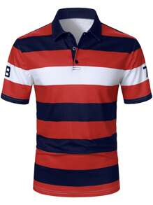 Manfinity Mode Men's Striped Numeric Casual Short Sleeve Polo Shirt - Multicolor - View 3