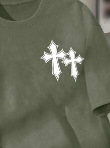 Teen Boy Casual Minimalist Round Neck Short Sleeve T-Shirt, Suitable For Summer - Army Green - View 3