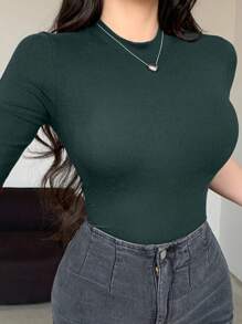 DAZY Women's Summer Stand Collar Half Sleeve Slim Fit Wrap Front Sexy Casual All-Match T-Shirt Easter - Green - View 2