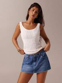 Forever 21 春季新款鸡翼领、双面、无袖、A 字形、撞色、刺绣、纽扣式水洗牛仔迷你裙，女士