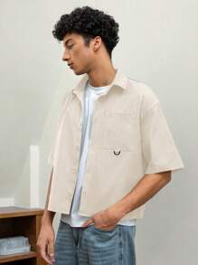 SWAVVY Men's Woven Casual Short Sleeve Loose Shirt, Fashionable And Youthful, School